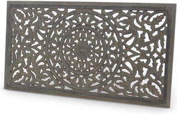 Safaary - Houten Raampaneel Houtsnijwerk India Grijs 90 x 50cm