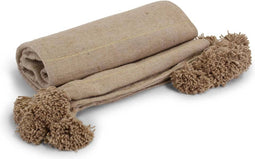 Safaary - Marokkaanse Deken Beige met Goud Pompom Hiba