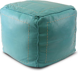 Safaary - Marokkaanse Poef Leer Aqua Blauw Vierkant