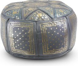 Safaary - Marokkaanse Poef Leer Grijs met Goud Rond
