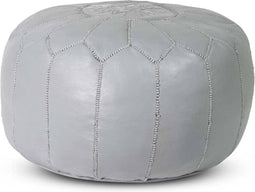 Safaary - Marokkaanse Poef Leer Grijs Rond Tarza