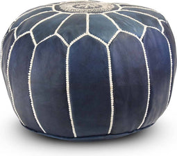 Safaary - Marokkaanse Poef Leer Kobaltblauw Rond