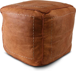 Safaary - Marokkaanse Poef Leer Natural Vierkant