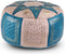 Safaary - Marokkaanse Poef Leer Naturel met Turquoise-Goud Rond