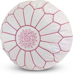 Safaary - Marokkaanse Poef Leer Wit-Roze Rond
