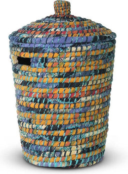 Safaary - Marokkaanse Rieten Wasmand met Deksel van Zeegras Blauw