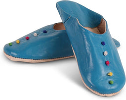 Safaary - Marokkaanse sloffen Pompons Blauw - Maat 37