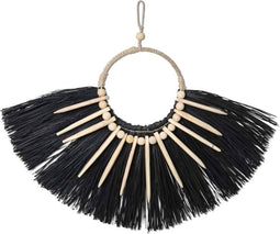 Safaary - Muurhanger Raffia Waaier Zwart Zeegras - 75x75 CM