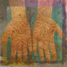 Safaary - Oosters schilderij Mehndi hands Anda Groen - 100x100 CM