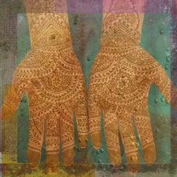 Safaary - Oosters schilderij Mehndi hands Anda Groen - 50x50 CM