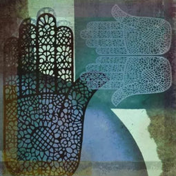 Safaary - Oosterse Schilderij Mehndi Hands Malay Blauw - 50x2 CM