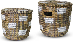 Safaary - Opbergmand met Deksel van Zeegras Grijs 2-delig