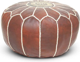 Safaary - Poef Leer Amandel Bruin Rond - 50x50 CM