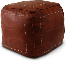 Safaary - Poef Leer Amandel Bruin Vierkant - 45x45 CM