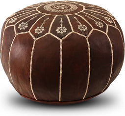 Safaary - Poef Leer Donkerbruin Rond - 50x50 CM