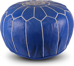 Safaary - Poef Leer Koninklijk Blauw Rond - 50x50 CM