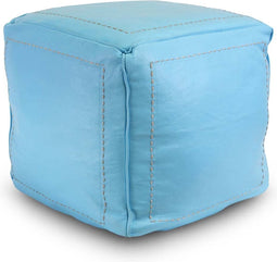 Safaary - Poef Leer Lichtblauw Vierkant - 45x45 CM
