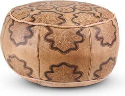 Safaary - Poef Leer Naturel Camels Rond - 50x50 CM