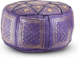 Safaary - Poef Leer Paars met Goud Rond - 50x50 CM