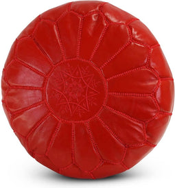 Safaary - Poef Leer Rood Rond - 50x50 CM