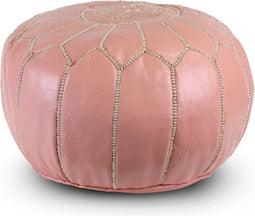 Safaary - Poef Leer Zachtroze Wit Rond - 50x50 CM