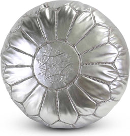 Safaary - Poef Leer Zilver Rond - 50x50 CM