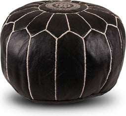 Safaary - Poef Leer Zwart Rond - 50x50 CM