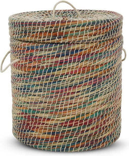 Safaary - Rieten Mand met Deksel van Zeegras Multi Rond - 30x30 CM