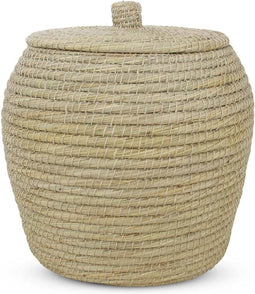 Safaary - Rieten Mand met Deksel van Zeegras Naturel XL - 48x48 CM