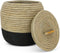 Safaary - Rieten Mand met Deksel van Zeegras Naturel-Zwart - 46x46 CM