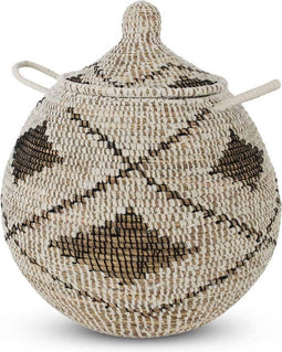 Safaary - Rieten Mand met Deksel van Zeegras Wit-Zwart Tajine