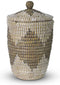 Safaary - Rieten Mand met Deksel van Zeegras Zwart - Wit - 39x39 CM