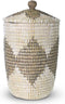 Safaary - Rieten Mand met Deksel van Zeegras Zwart - Wit - 39x39 CM