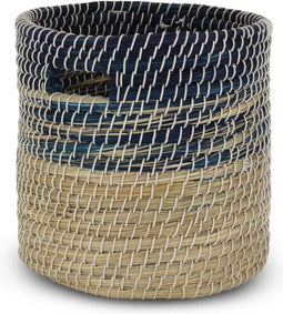 Safaary - Rieten Mand van Zeegras Blauw-Naturel - 31x31 CM