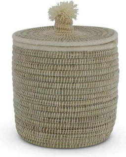 Safaary - Rieten Mand van Zeegras Natural-Wit Pompom-Ø 21 x 27cm