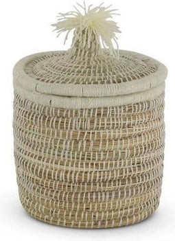 Safaary - Rieten Mand van Zeegras Natural-Wit Pompom-Ø 31 x 37cm