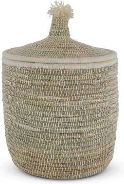 Safaary - Rieten Mand van Zeegras Natural-Wit Pompom-Ø 41 x 56cm