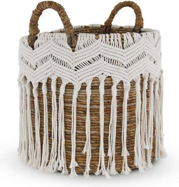 Safaary - Rieten Mand van Zeegras Wit Macrame-Ø 45 x 41cm