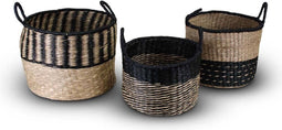 Safaary - Rieten Mand van Zeegras Zwart-Naturel 3-delige Set Dinara