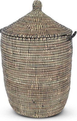 Safaary - Rieten Manden met Deksel van Zeegras Naturel-Zwart - Ø 45 x 58cm