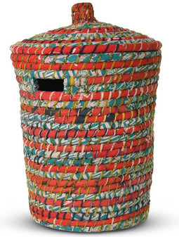 Safaary - Rieten Opbergmand met Deksel Rood - Groen