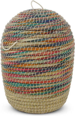 Safaary - Rieten Opbergmand met Deksel van Zeegras Multi Rond - 36x36 CM