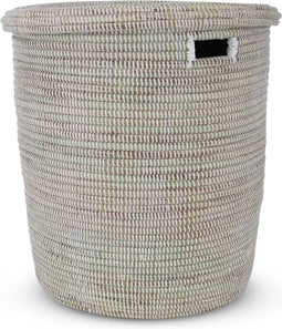 Safaary - Rieten Opbergmand met Deksel van Zeegras Wit -Ø 44 x 50cm