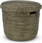 Safaary - Rieten Opbergmand met Deksel Zeegras Naturel-Zwart-Ø 33 x 38cm