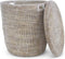 Safaary - Rieten Opbergmand met Deksel Zeegras Wit XL - 50x50 CM