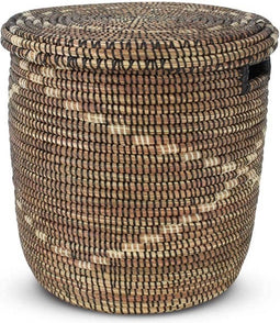 Safaary - Rieten Opbergmand met Deksel Zwart Zeegras Mellin-Ø 33 x 38cm