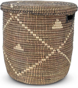 Safaary - Rieten Opbergmand met Deksel Zwart Zeegras Mellin-Ø 44 x 50cm