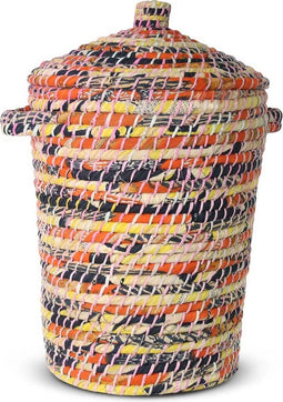 Safaary - Rieten Wasmand met Deksel Patchwork Oranje