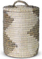 Safaary - Rieten Wasmand met Deksel van Zeegras Grijs-Wit - 42x42 CM