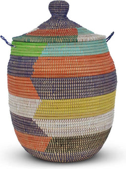 Safaary - Rieten Wasmand met Deksel van Zeegras Multi-Kleur - Ø 45 x 60cm